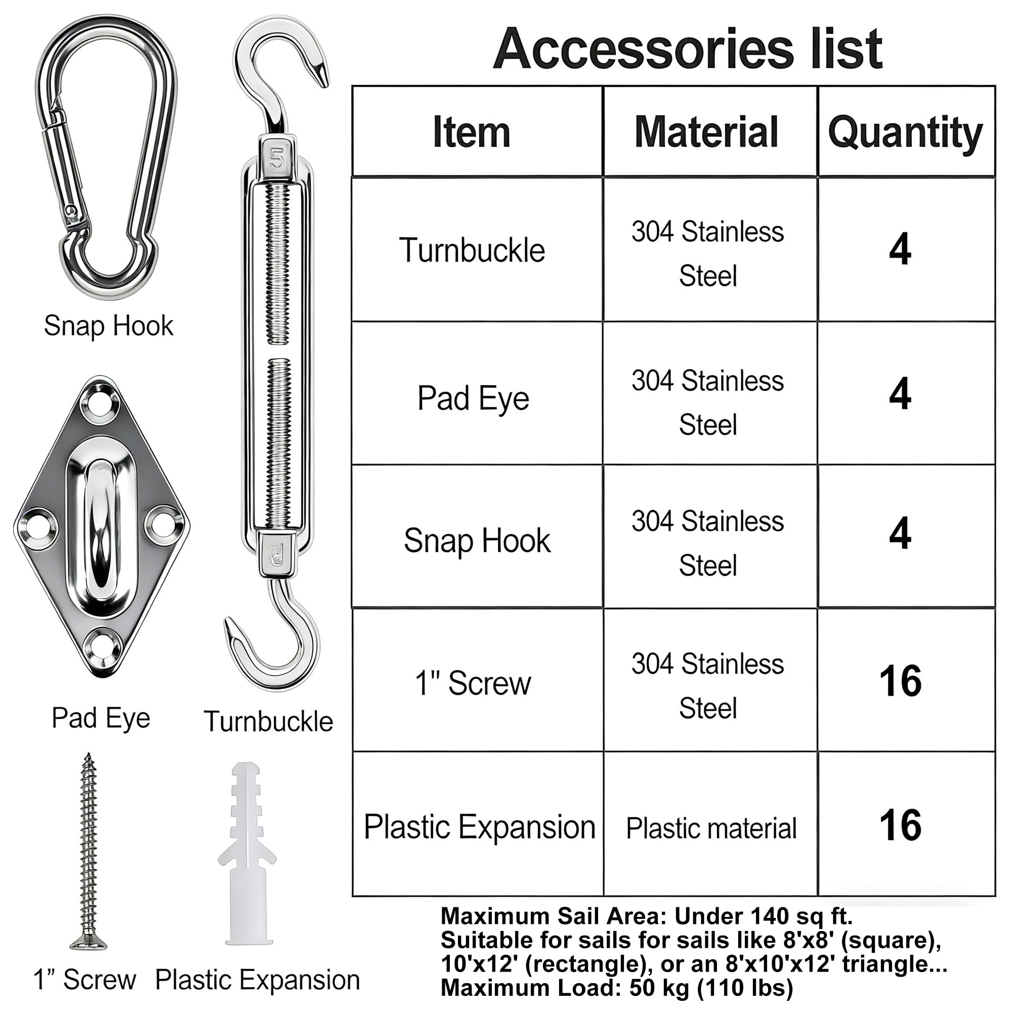 The YOFIT shade sail hardware bracket secures sails to structures with durable stainless steel.