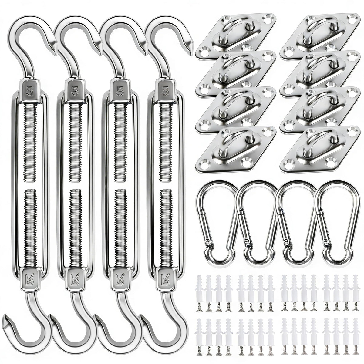 YOFIT shade sail hardware kit top view for complete installation