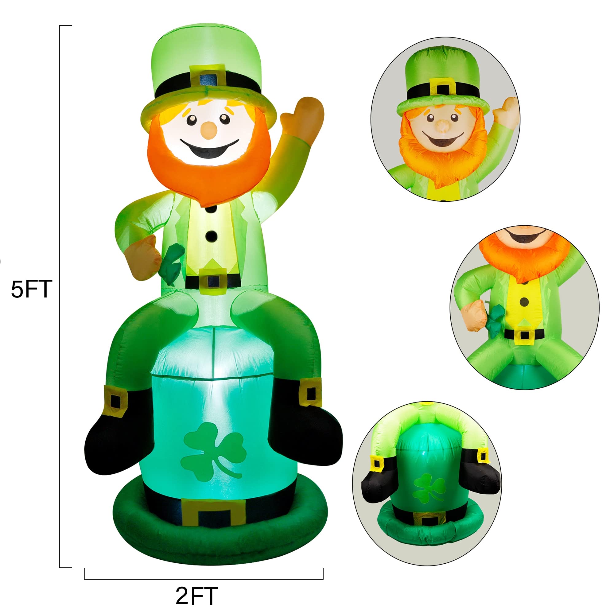 Detail of shamrock hat on YOFIT Leprechaun inflatable