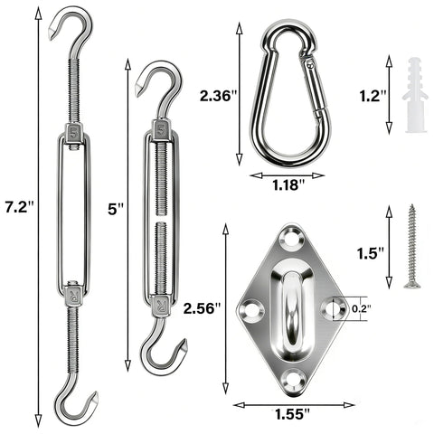 YOFIT snap hook attachment showing versatile outdoor sail mounting options.