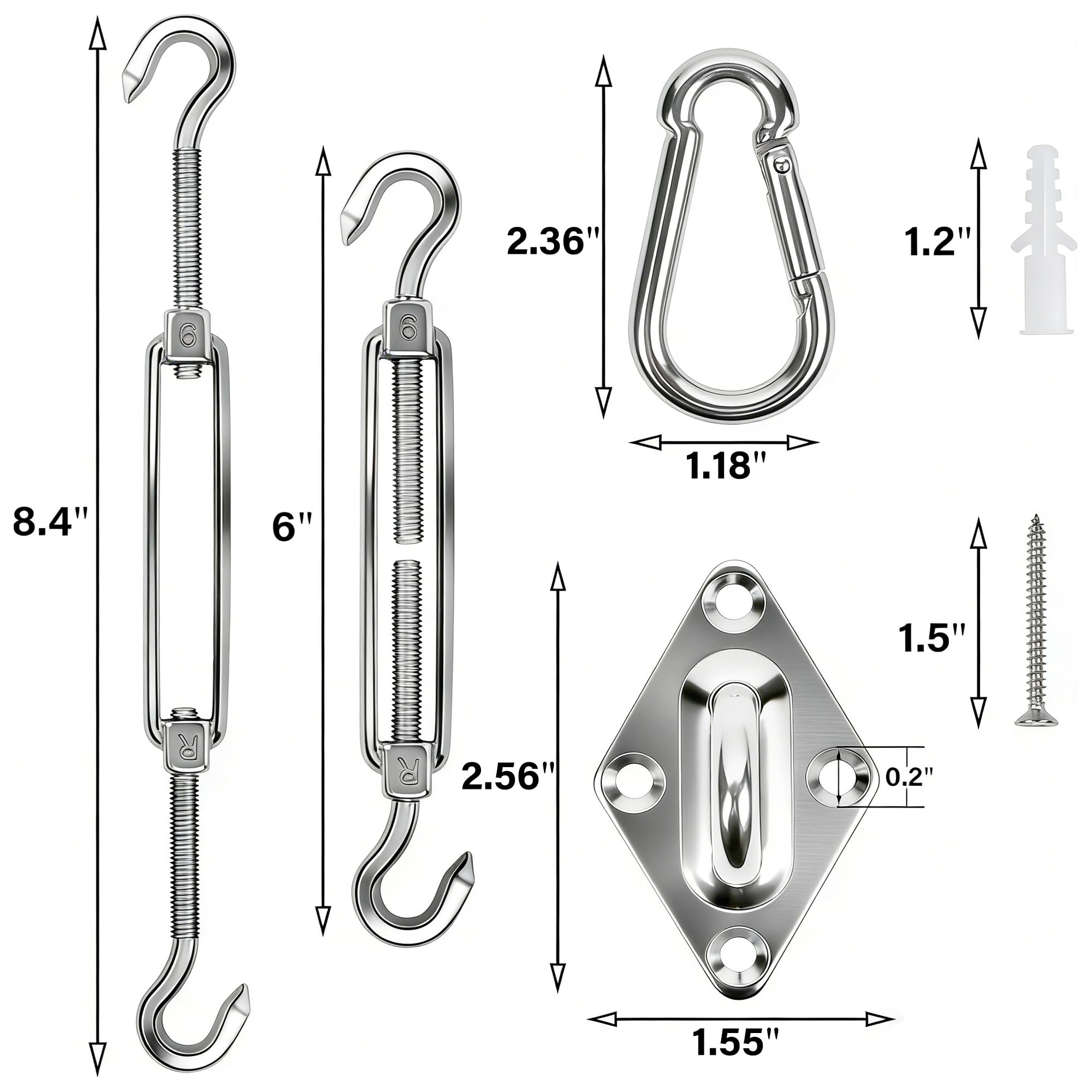 YOFIT turnbuckles in 304 stainless steel providing strong, weatherproof tension.