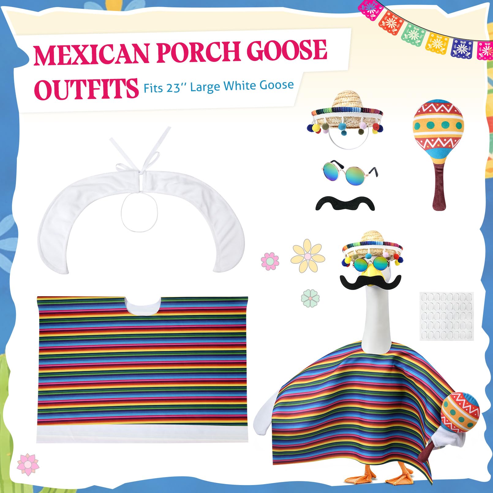 YOGFIT goose suit transforms a 23-inch statue into a Cinco de Mayo centerpiece.