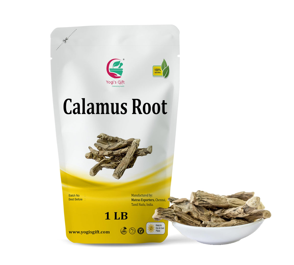 Yogi’s Gift Calamus root whole 1lb — pristine uncut root for traditional preparations.