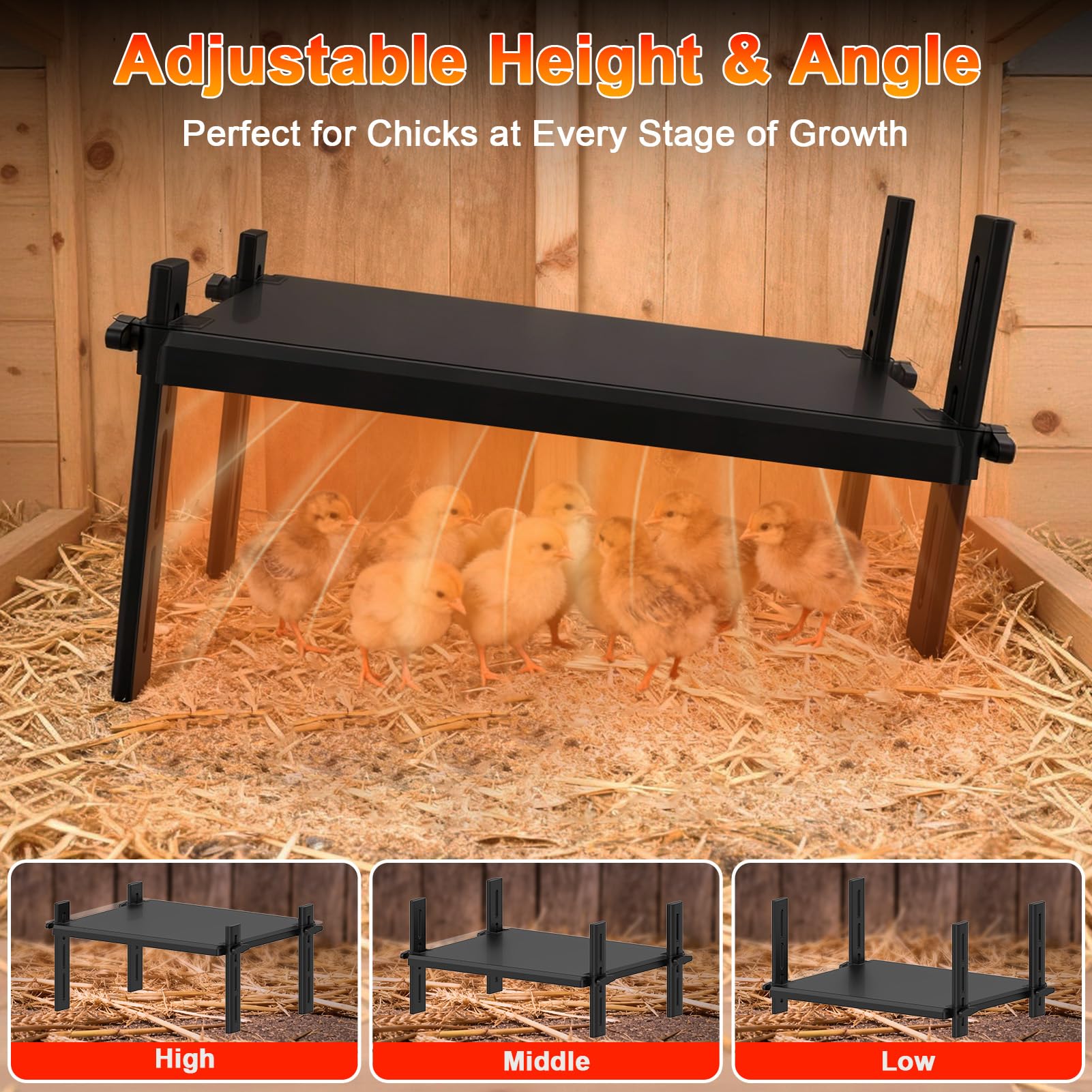 Yoheadi brooder with height-adjustable legs for growing chicks