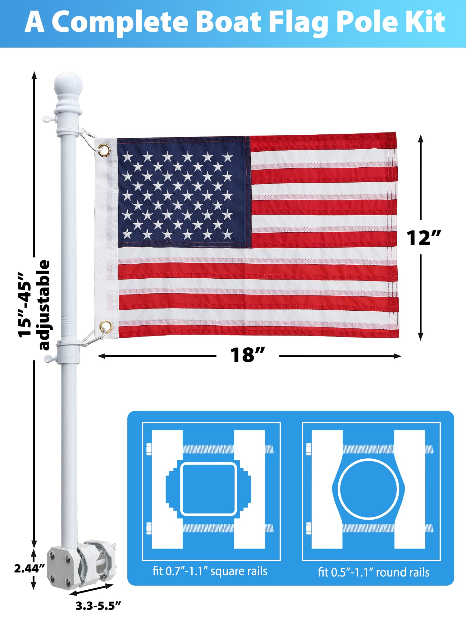 YOHSUGO 1-inch marine flag pole withstands wind and salt spray.