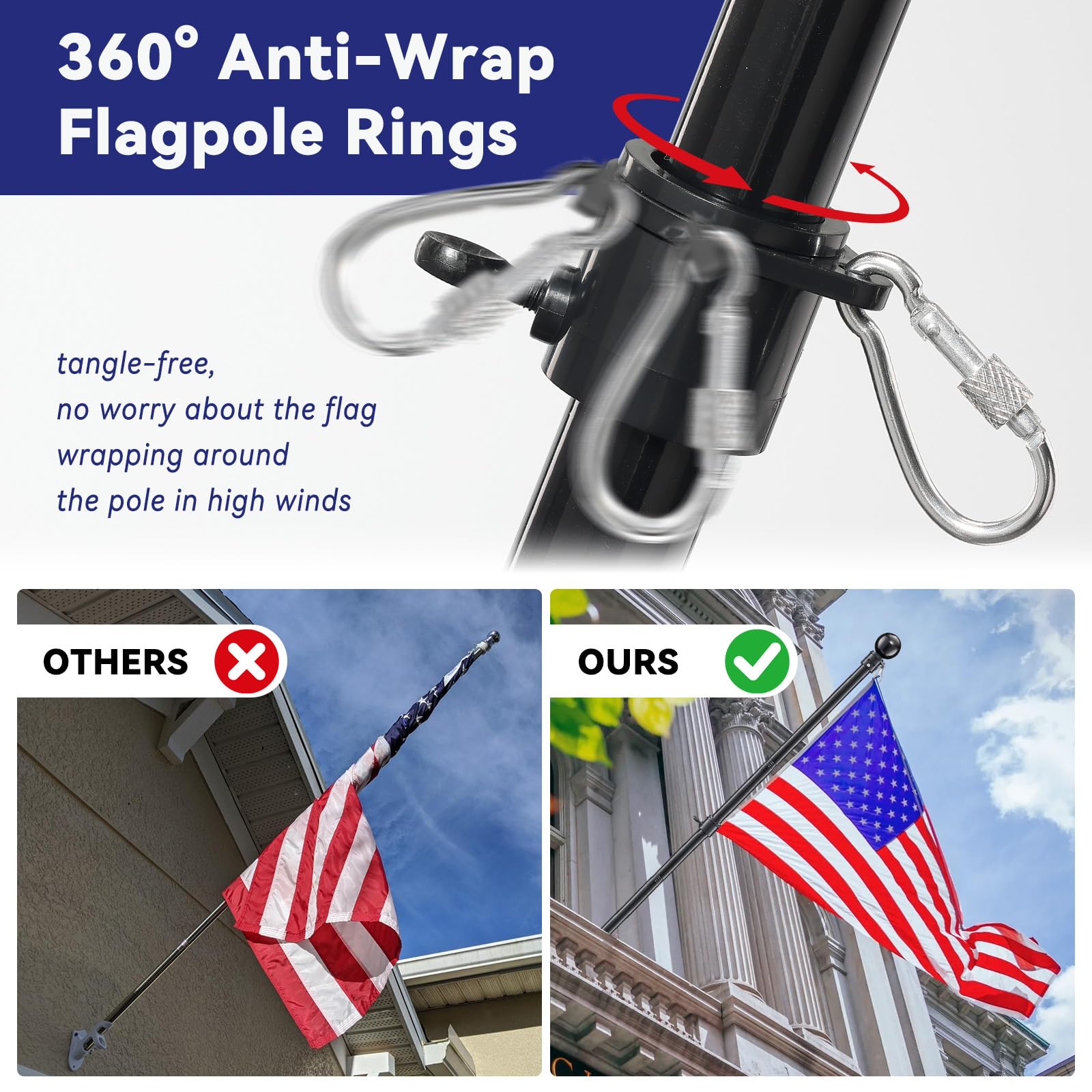 YOHSUGO rotating rings prevent tangles in windy weather
