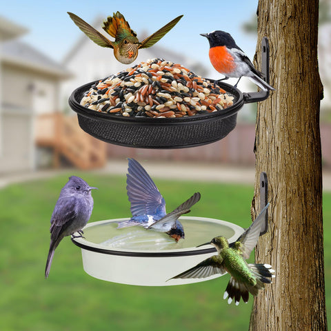 Yojanner fence bird feeder tray installation on a wooden surface