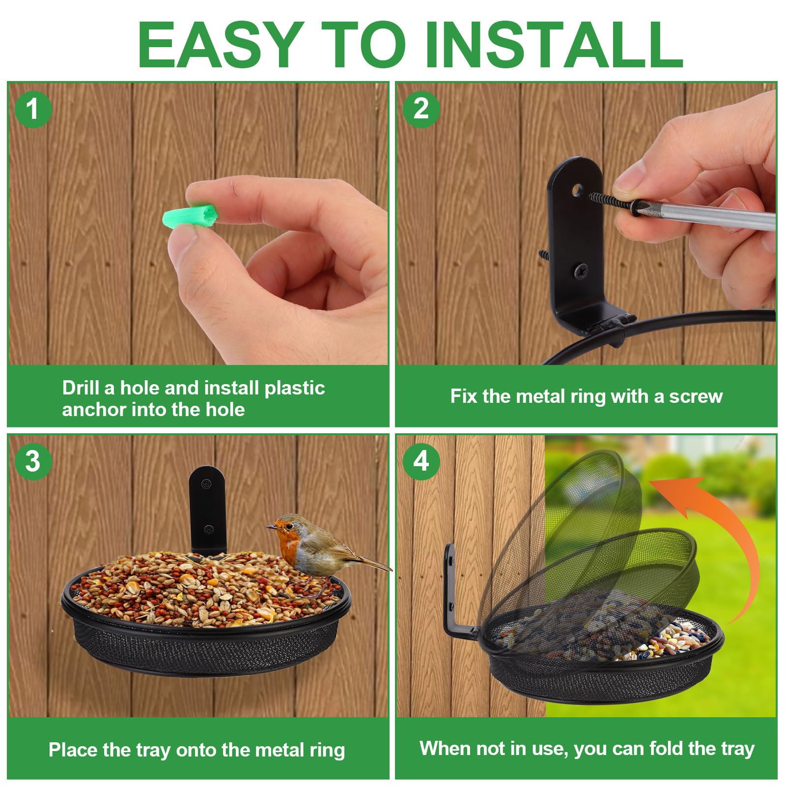 Yojanner fence bird feeder tray heavy-duty iron rings show durability