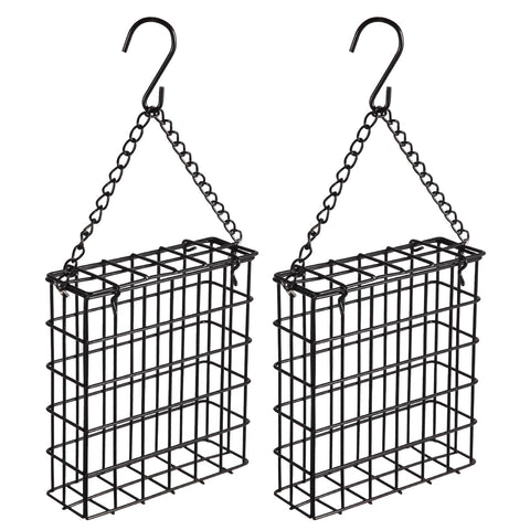 Yojanner outdoor suet cage feeder two-pack in a garden setup for easy bird feeding.