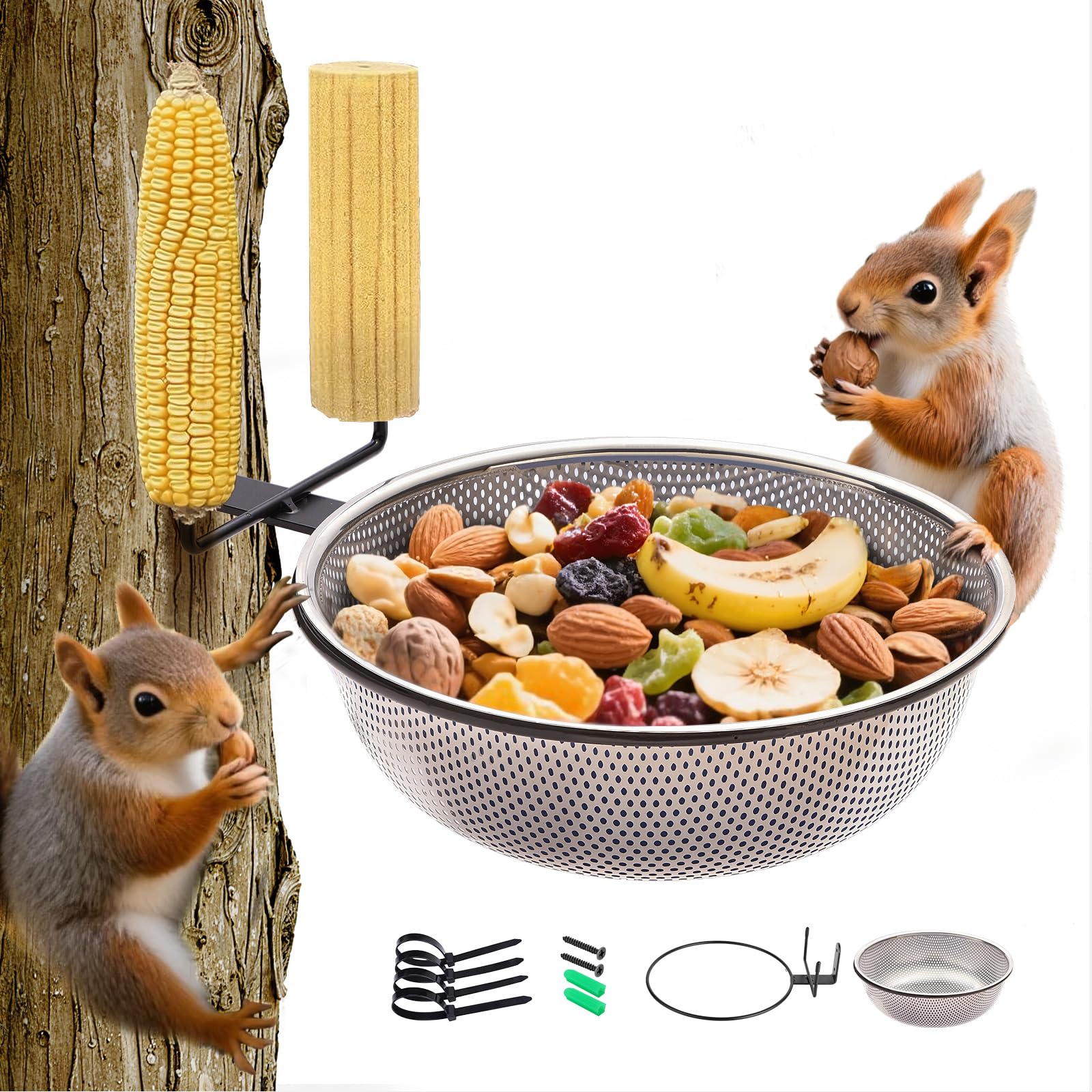 Yojanner Squirrel Feeder Bowl 2L mounted on a tree for secure outdoor use