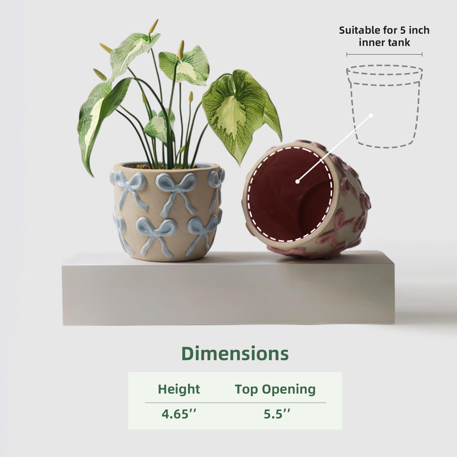 Yokiiimakiii pink bow ceramic pot glaze detail enhances decorative shelves