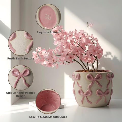 Yokiiimakiii pink bow pot indoor decor on a table