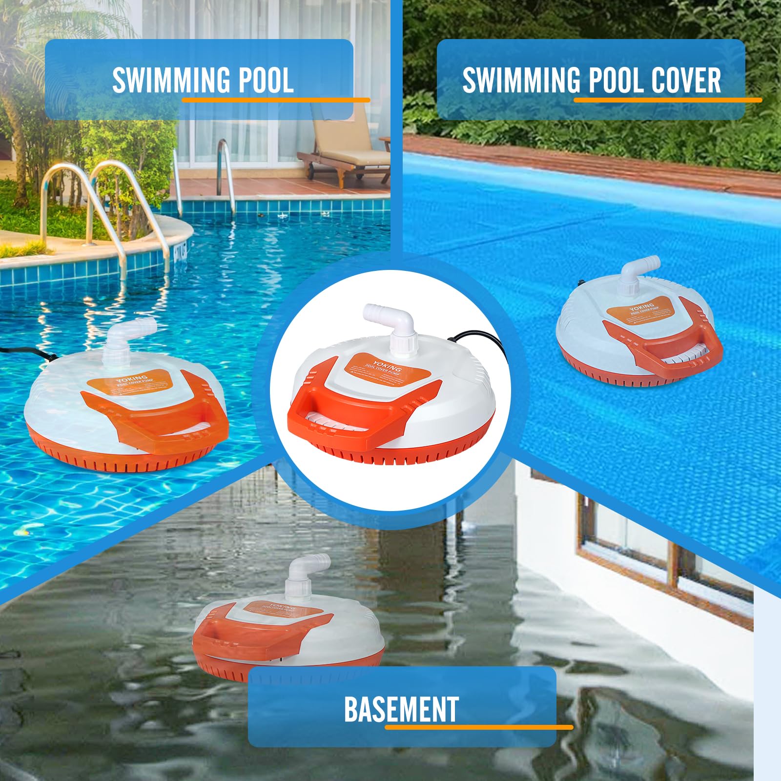 YOKING packaging shows included adapters, rope, hose clamp for quick setup.