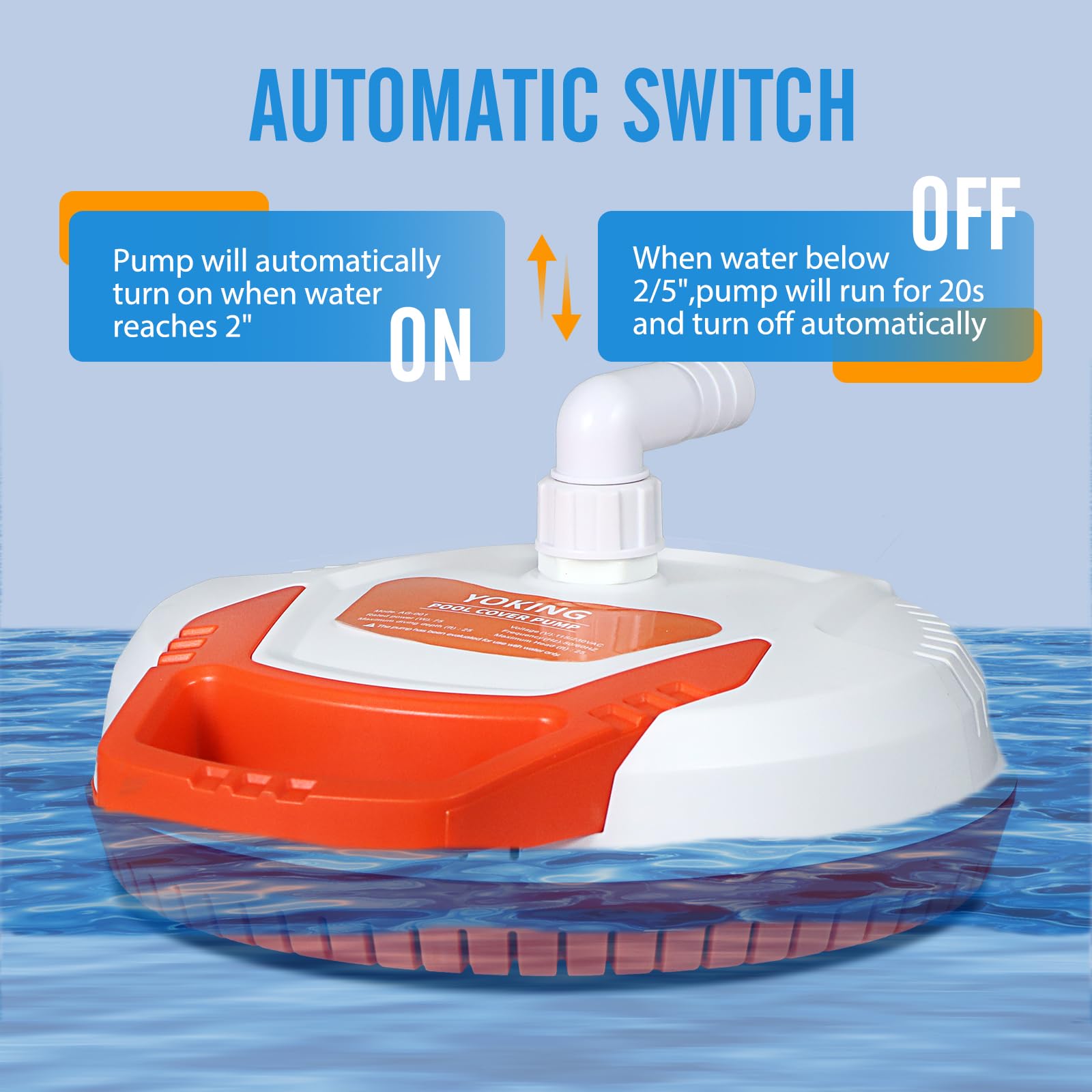 YOKING pool cover pump with automatic switch demonstrates hands-free operation for pool cover maintenance.
