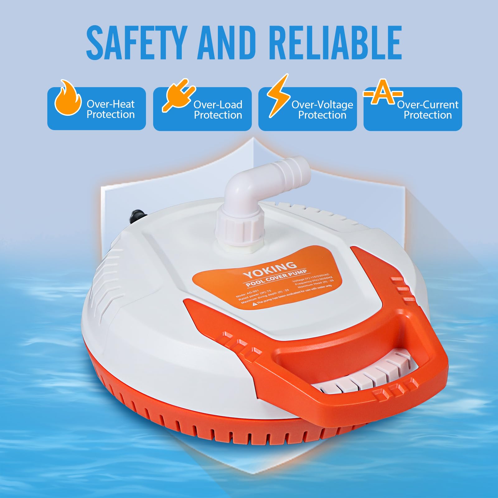 YOKING pump with handle demonstrates easy placement around basins, pools, ponds.