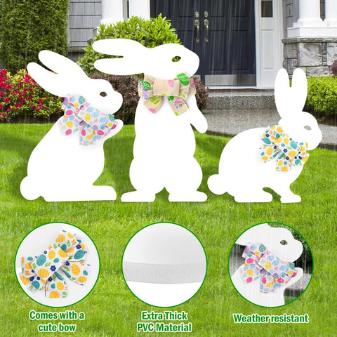 YoleShy bunny yard decor with bows enhances garden display