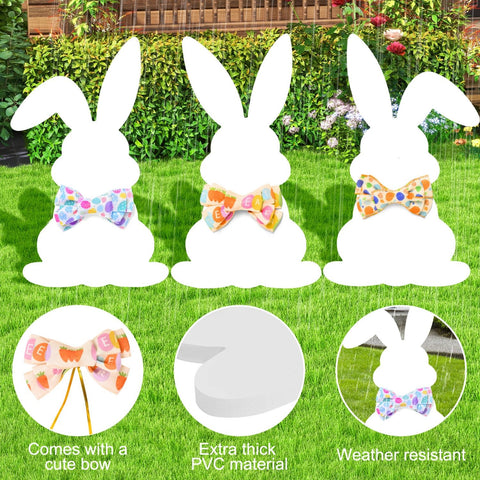 Three-piece bunny sign pack brings festive charm to garden or patio.