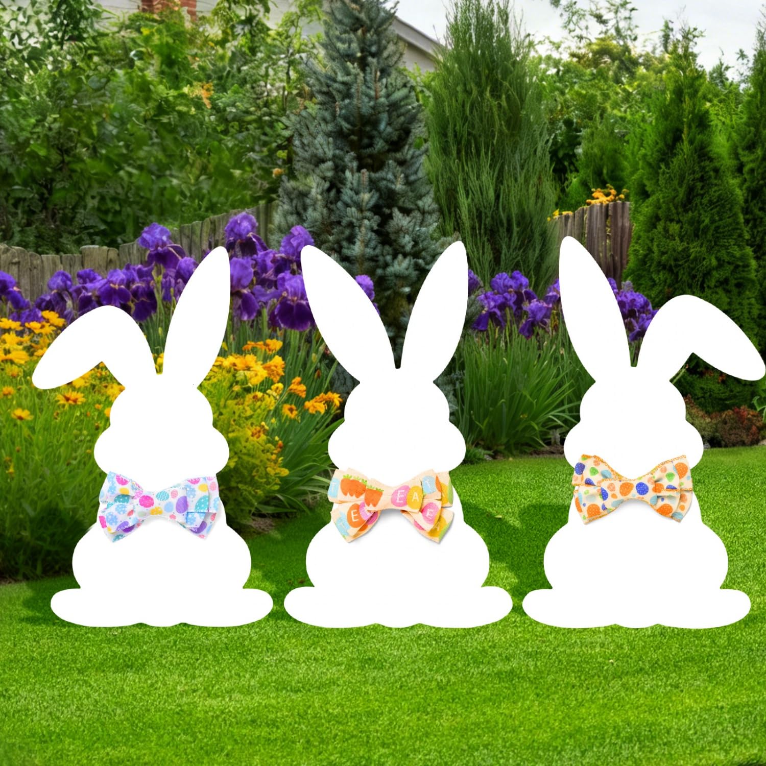 YoleShy Easter yard sign trio with bunnies enhances outdoor curb appeal.
