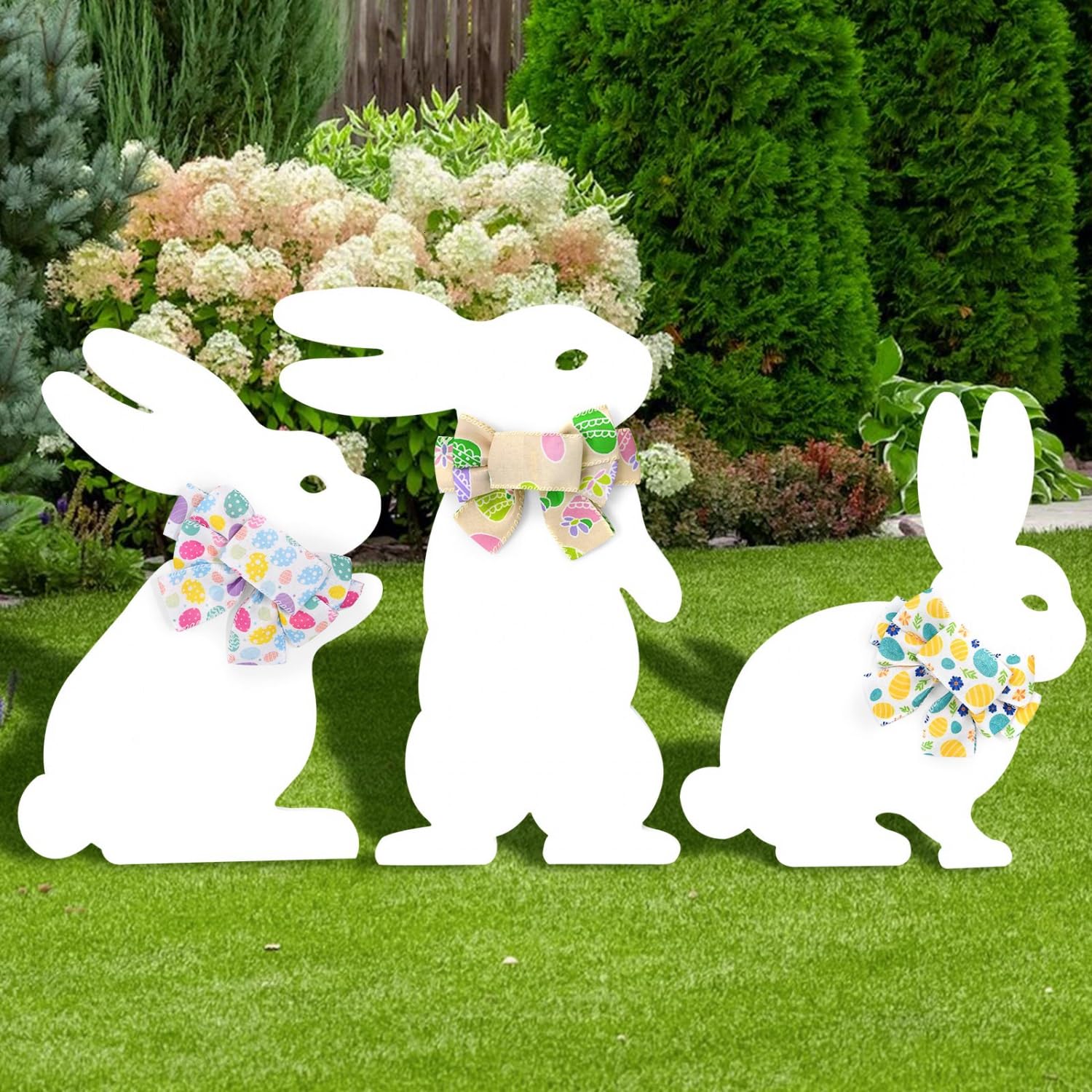 YoleShy Easter yard stakes trio with bow accents brighten your lawn