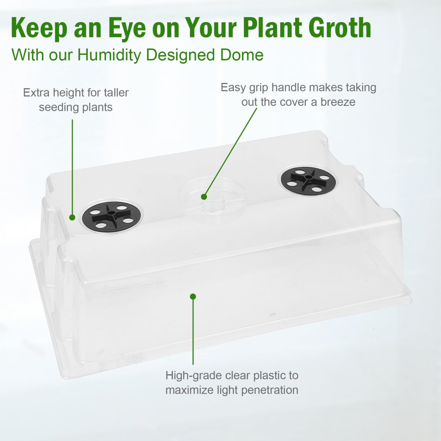 YoleShy seed starting tray with transparent lid, showing 2 vents for airflow control.