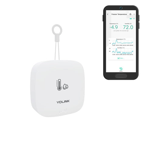 YoLink outdoor temperature and humidity sensor front view with weather-ready housing for reliable readings.