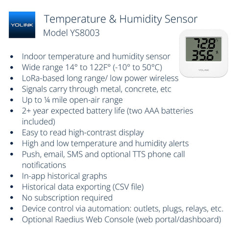 YoLink temperature sensor in fridge monitoring for stable storage conditions.
