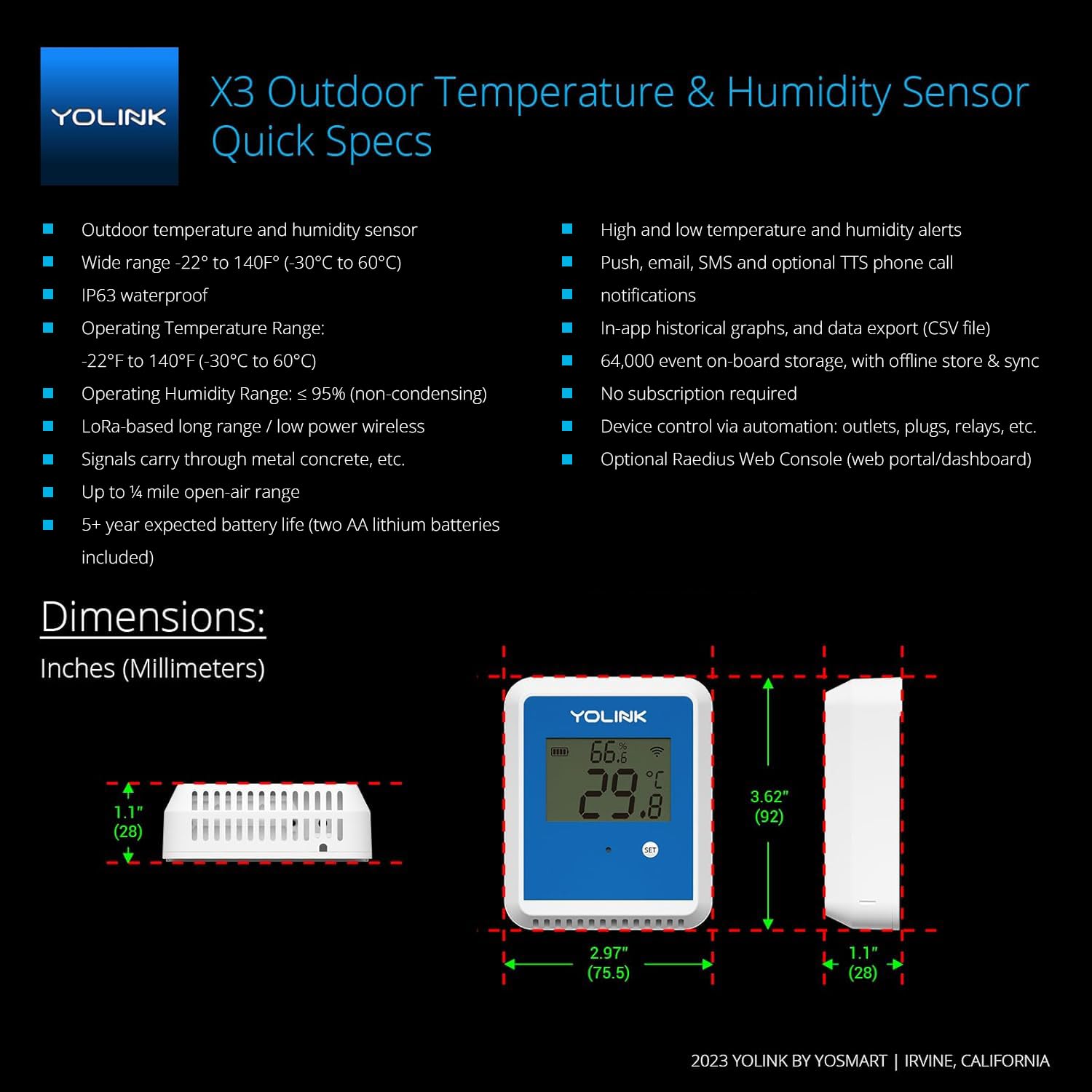YoLink X3 five-year battery life enables maintenance-free monitoring.