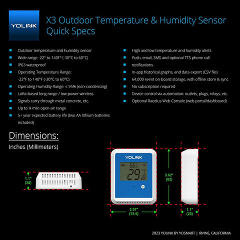 YoLink X3 five-year battery life enables maintenance-free monitoring.