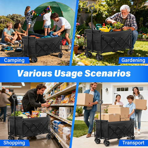Yollber wagon features adjustable handle for comfortable pulling at any height.