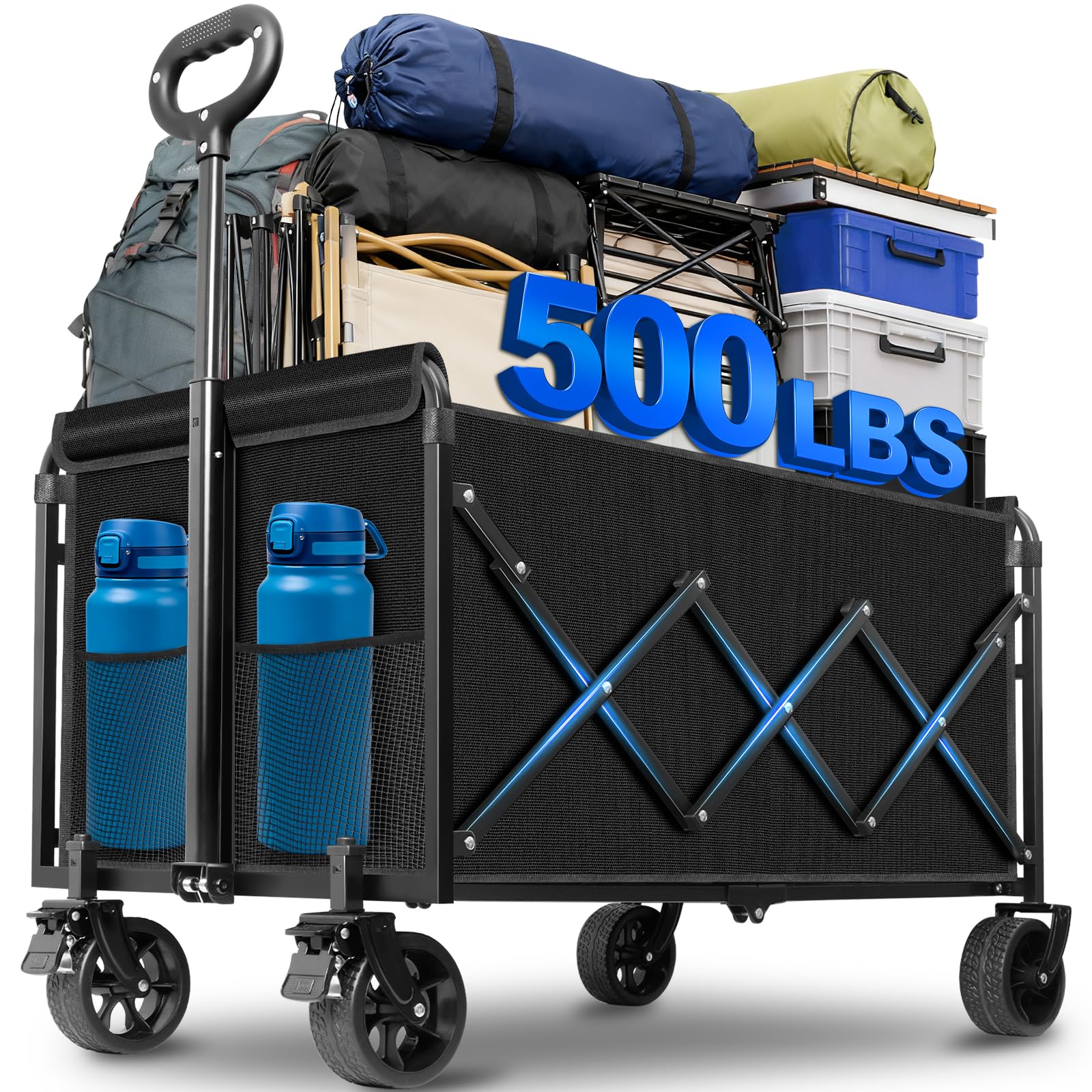 Yollber large folding wagon with extra capacity for camping gear and groceries.