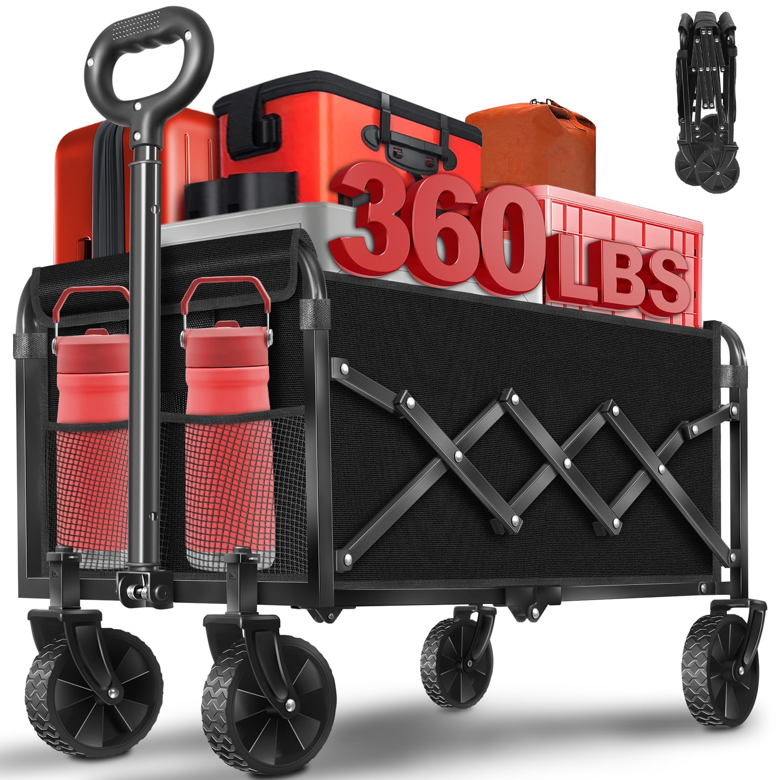 Yollber Wagons Cart foldable front view showing compact storage and sturdy capacity.