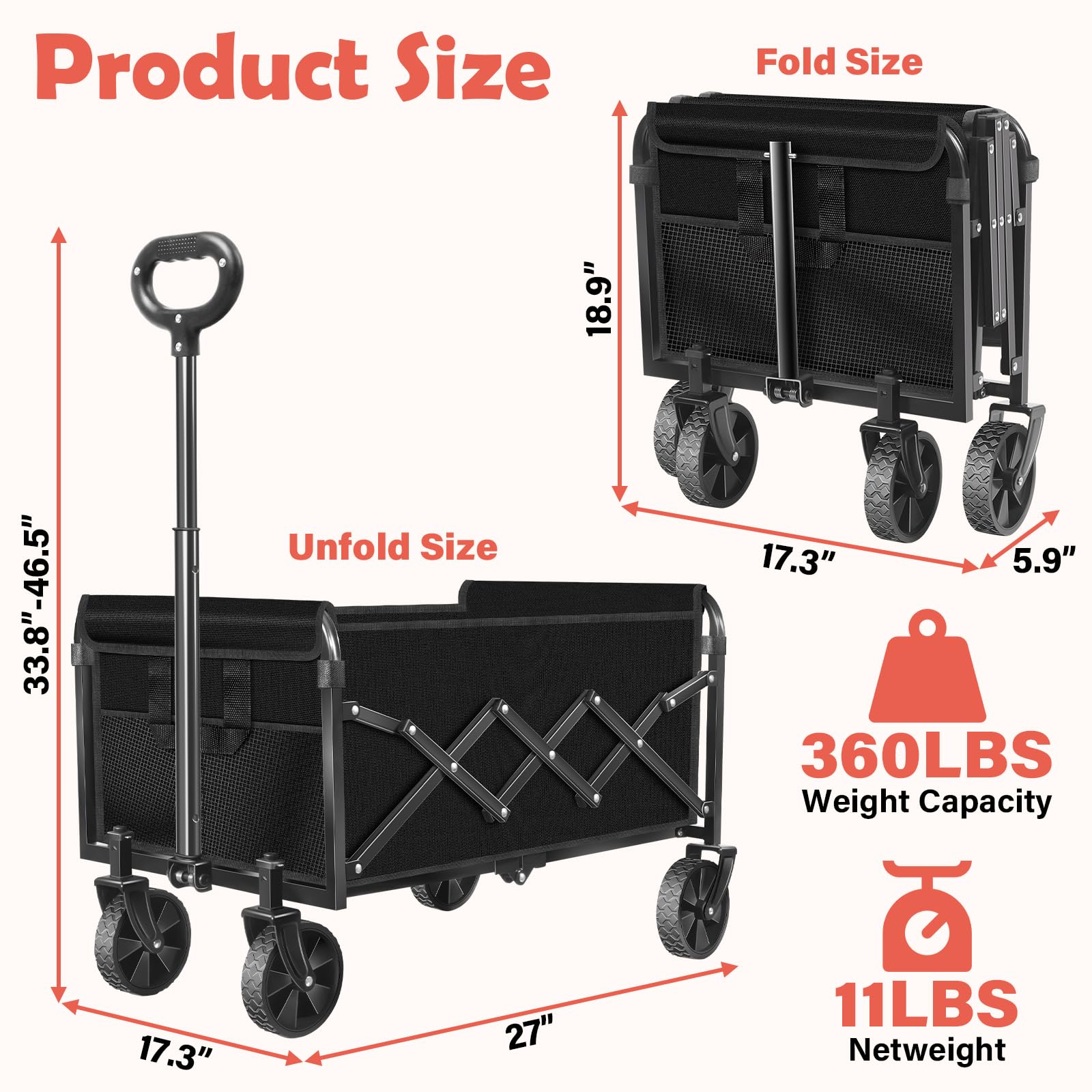 Yollber Wagons Cart foldable handle adjustment enables customizable pulling comfort.
