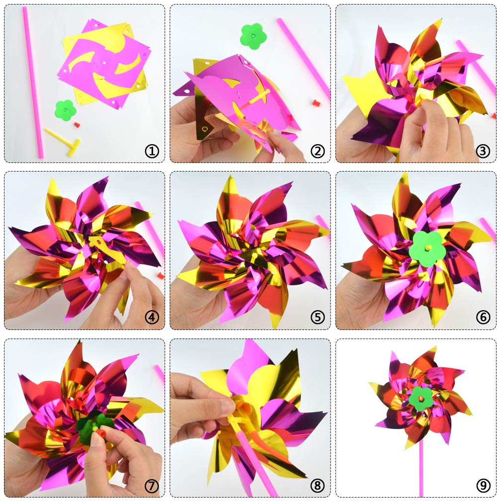 Yolyoo pinwheels used as garden decor with colorful movement.