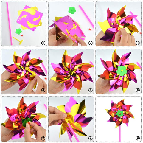 Yolyoo pinwheels used as garden decor with colorful movement.