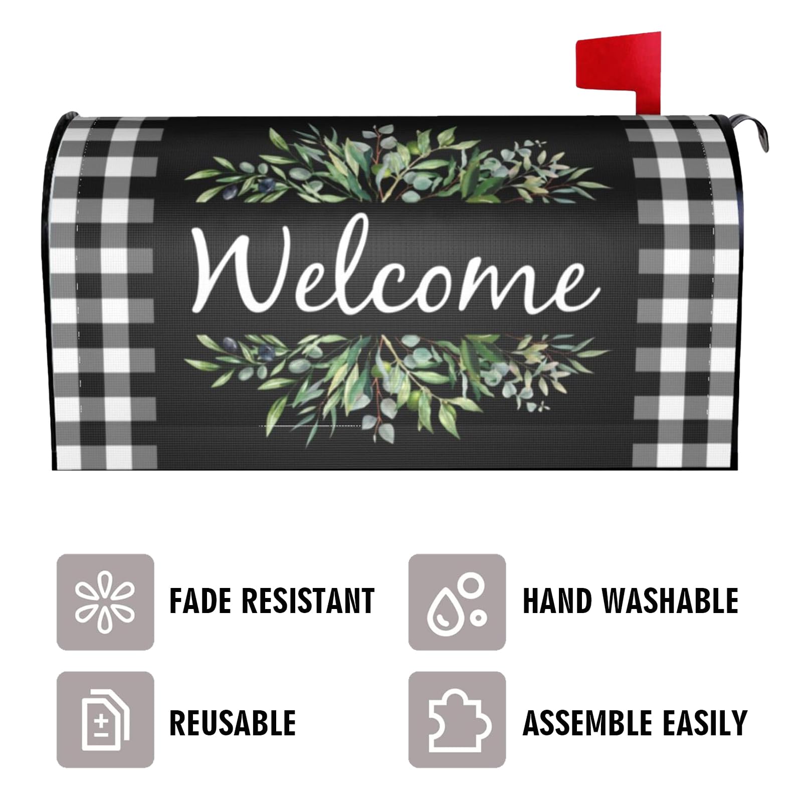 Yomane plaid leaves mailbox cover corner view highlights seasonal decor.