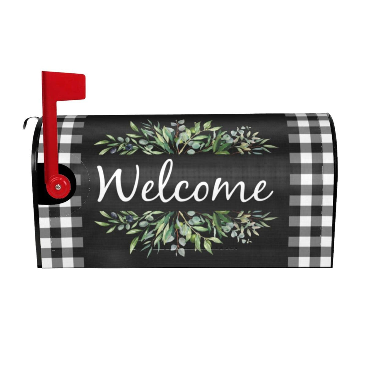 Yomane wreath buffalo plaid mailbox cover front view for seasonal welcome