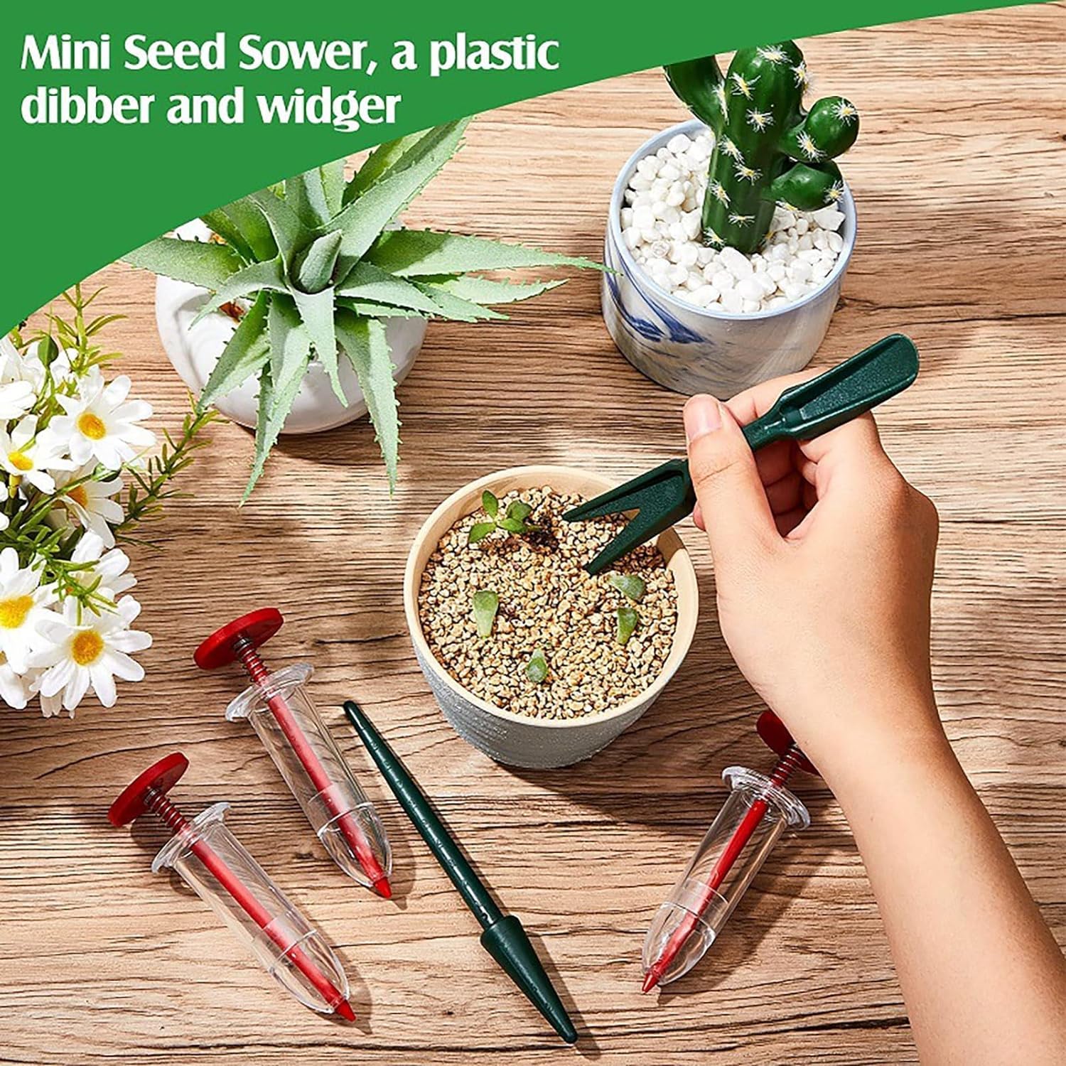 Yomitek handheld planter promotes even seed distribution with minimal effort.