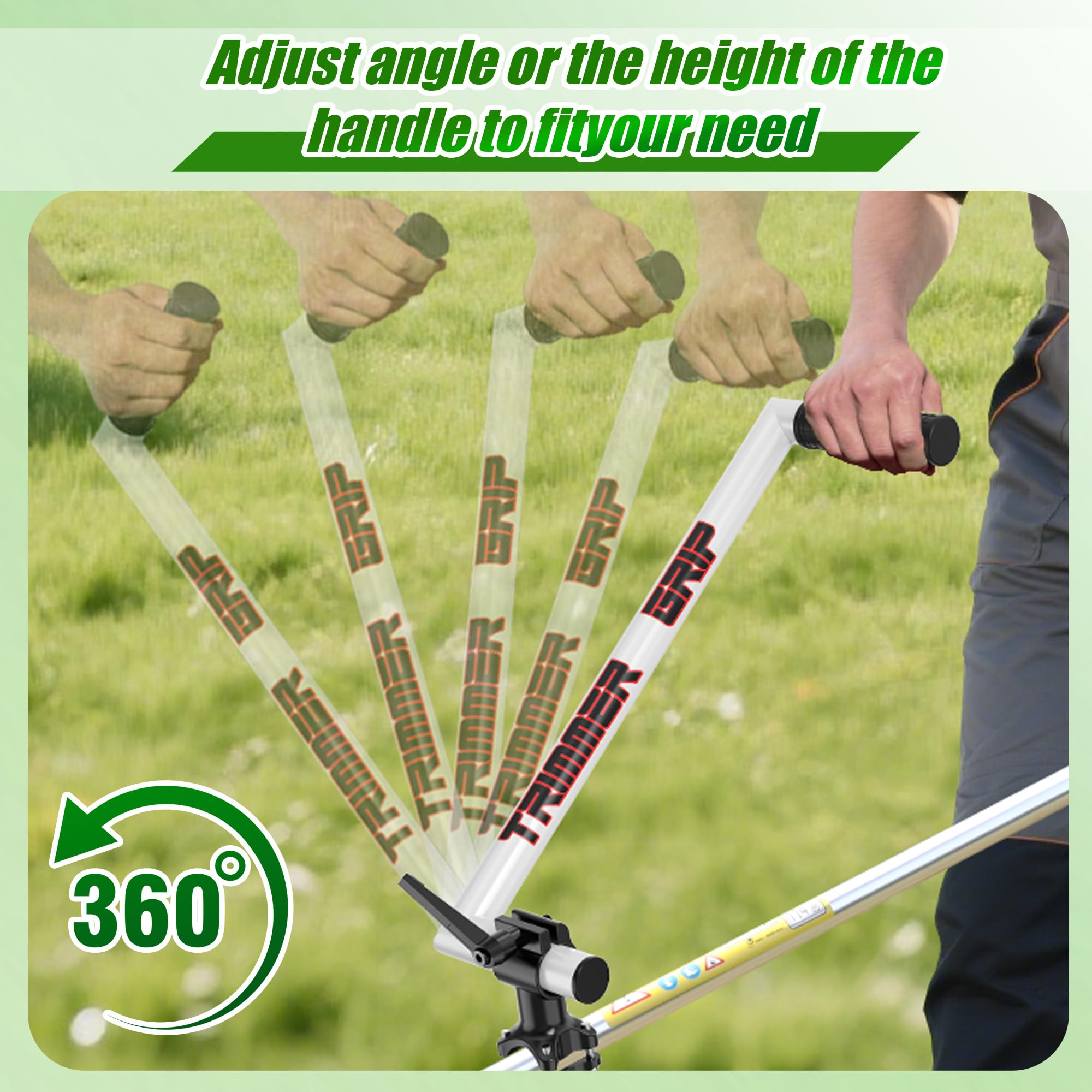 Yomoho ergonomic grip with adjustable angle supports comfortable, upright trimming.
