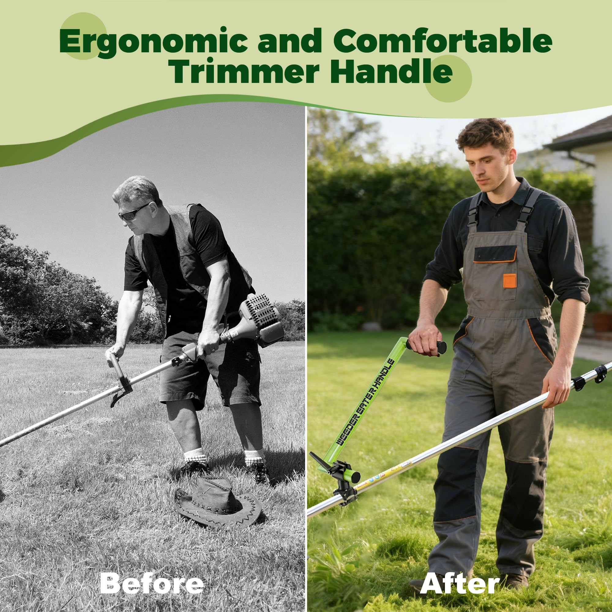 Yomoho weed eater handle angle adjustment for reduced strain during mowing.