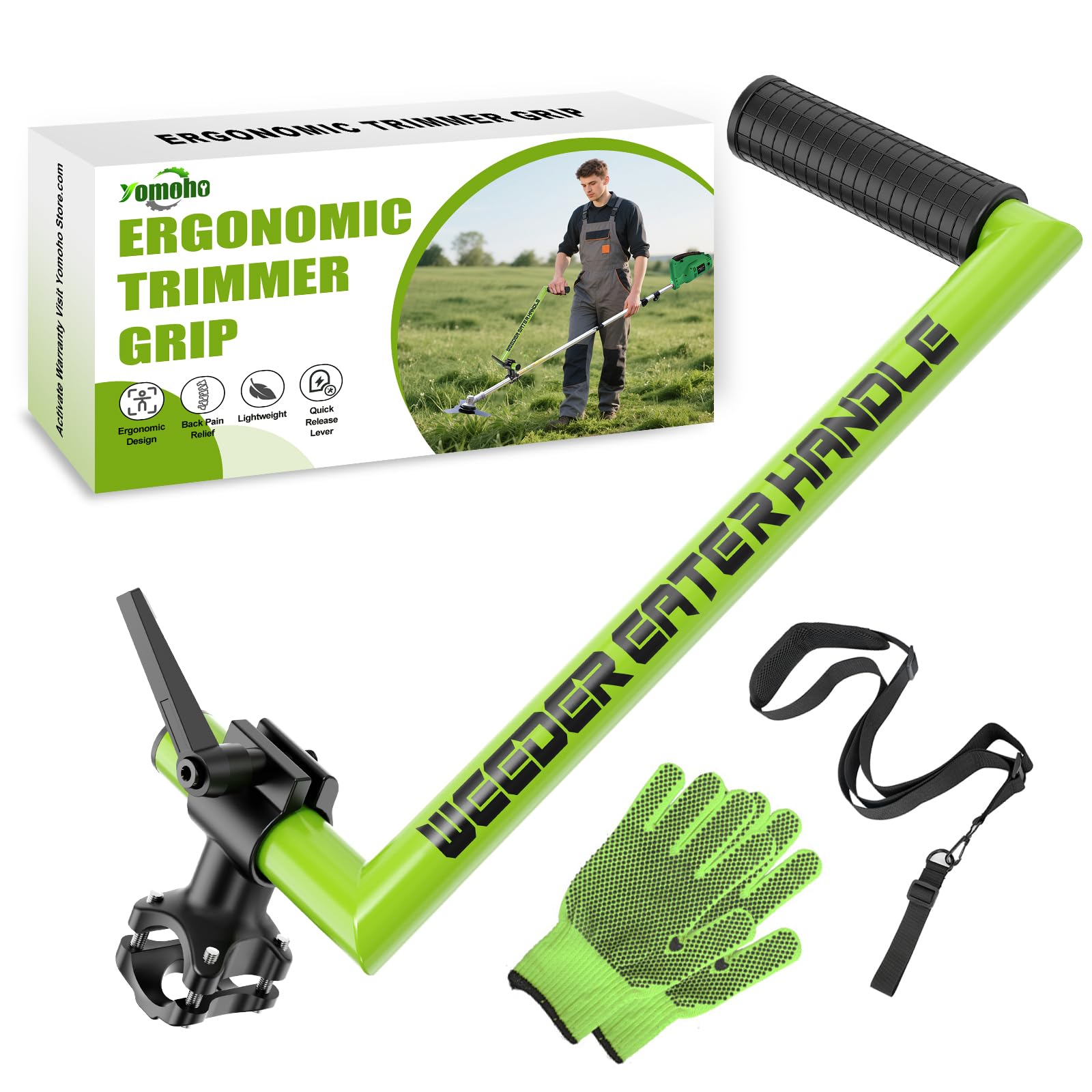 Yomoho upgraded weed eater handle with ergonomic grip for fatigue-free trimming.