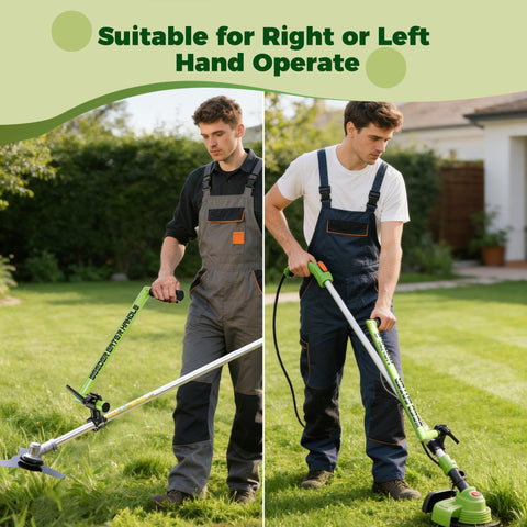 Yomoho upgraded weed eater handle used for precise lawn edge trimming.