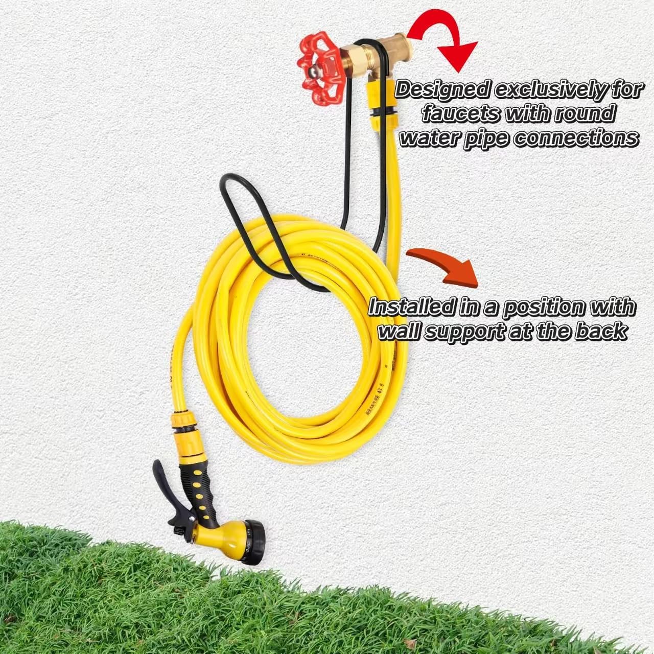 Yoniccal matte black hook holds a coiled hose for easy access.
