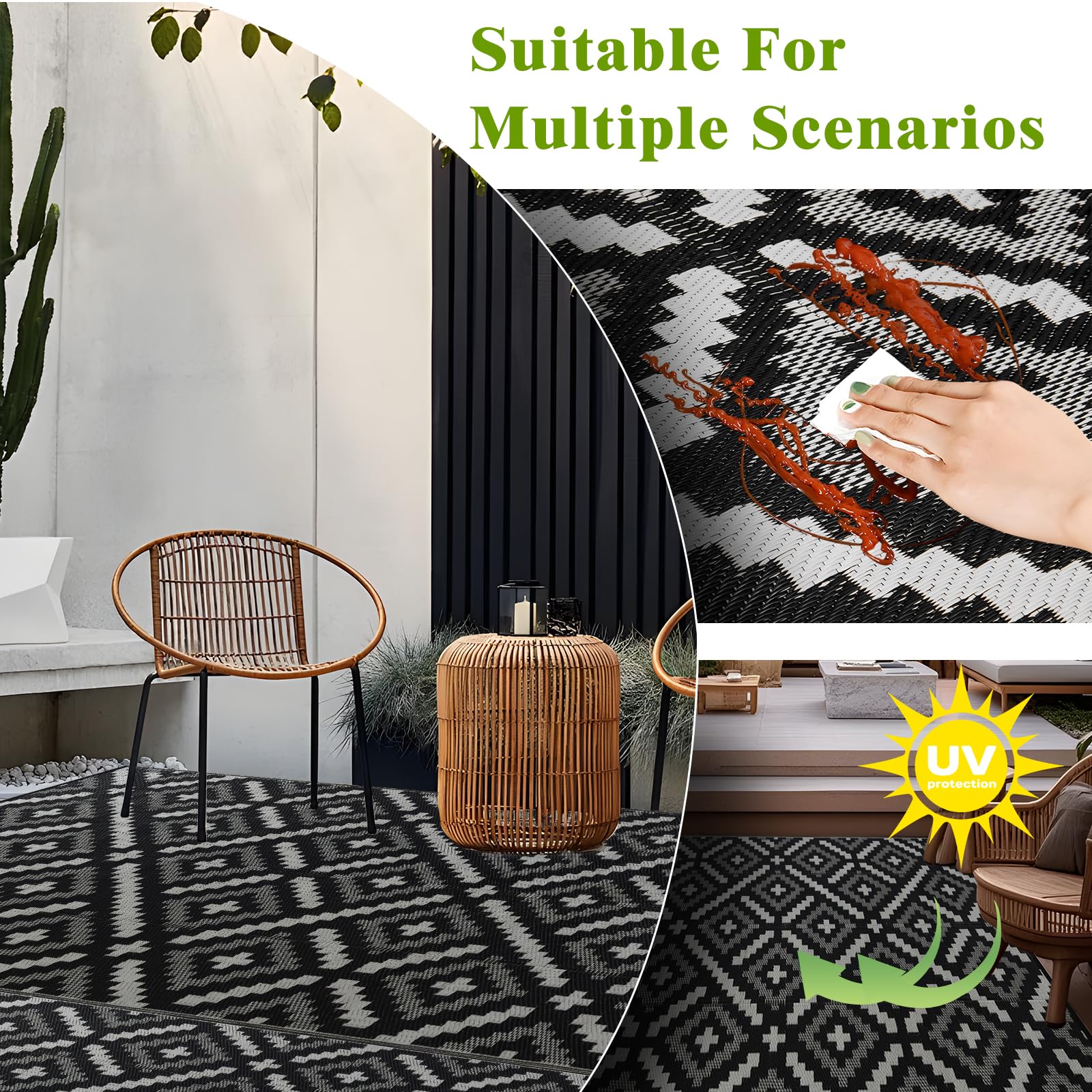 YONILE outdoor rug easy-clean surface, just wipe after use