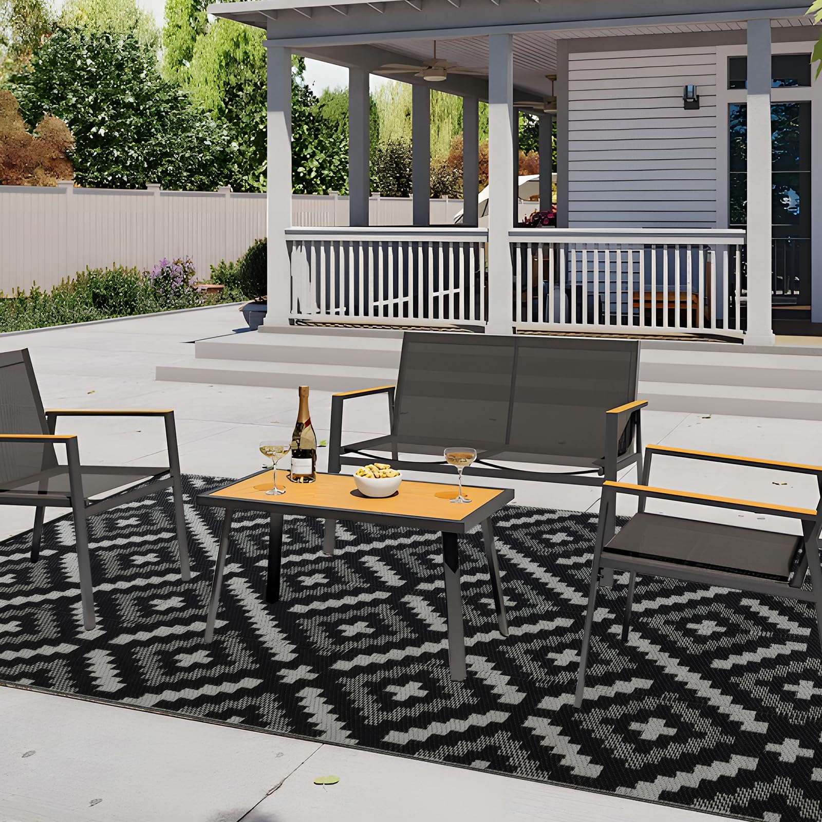 YONILE outdoor rug includes storage bag and handles for transport