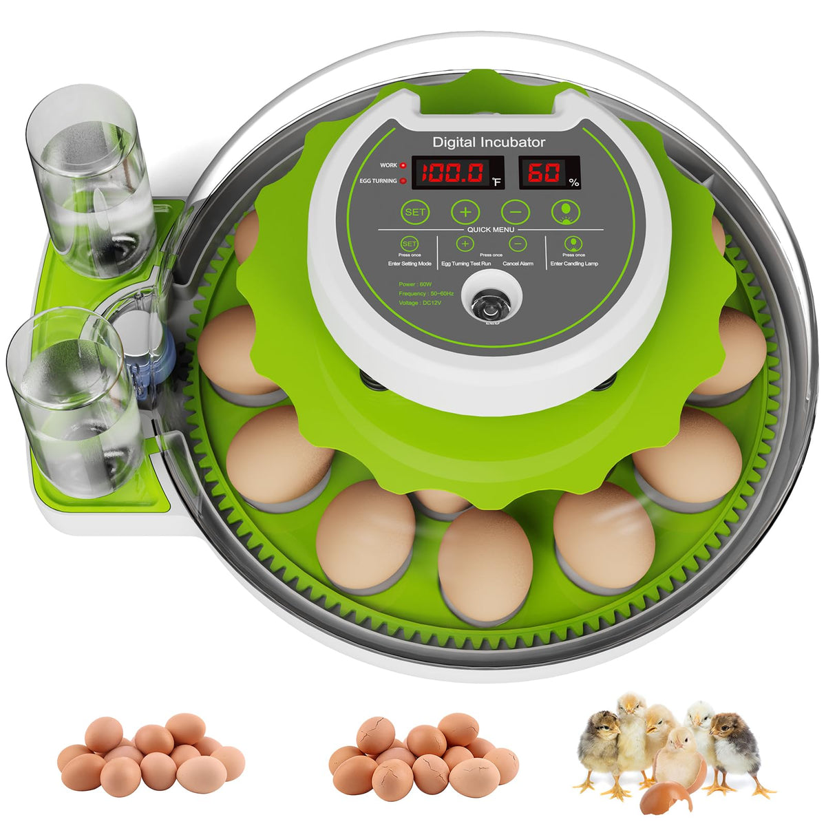 Yonooq 18-egg incubator front panel display enables precise temp control.