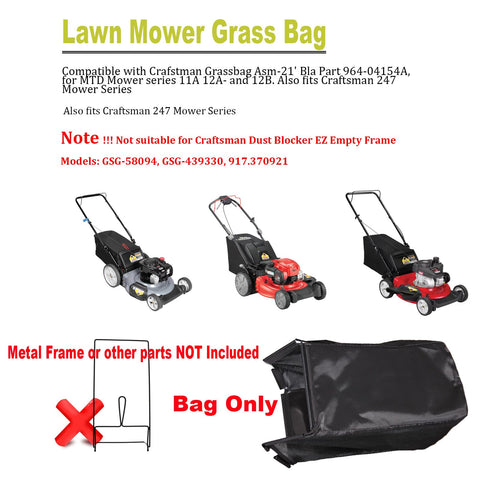 Yooank 964-04154A grass bag side view emphasizes lightweight bag-only design for easy swaps.