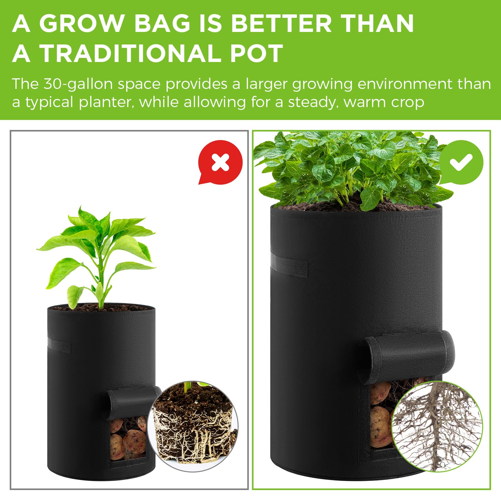 Yoojahow large-capacity bag supports vegetables and flowers with space to grow.