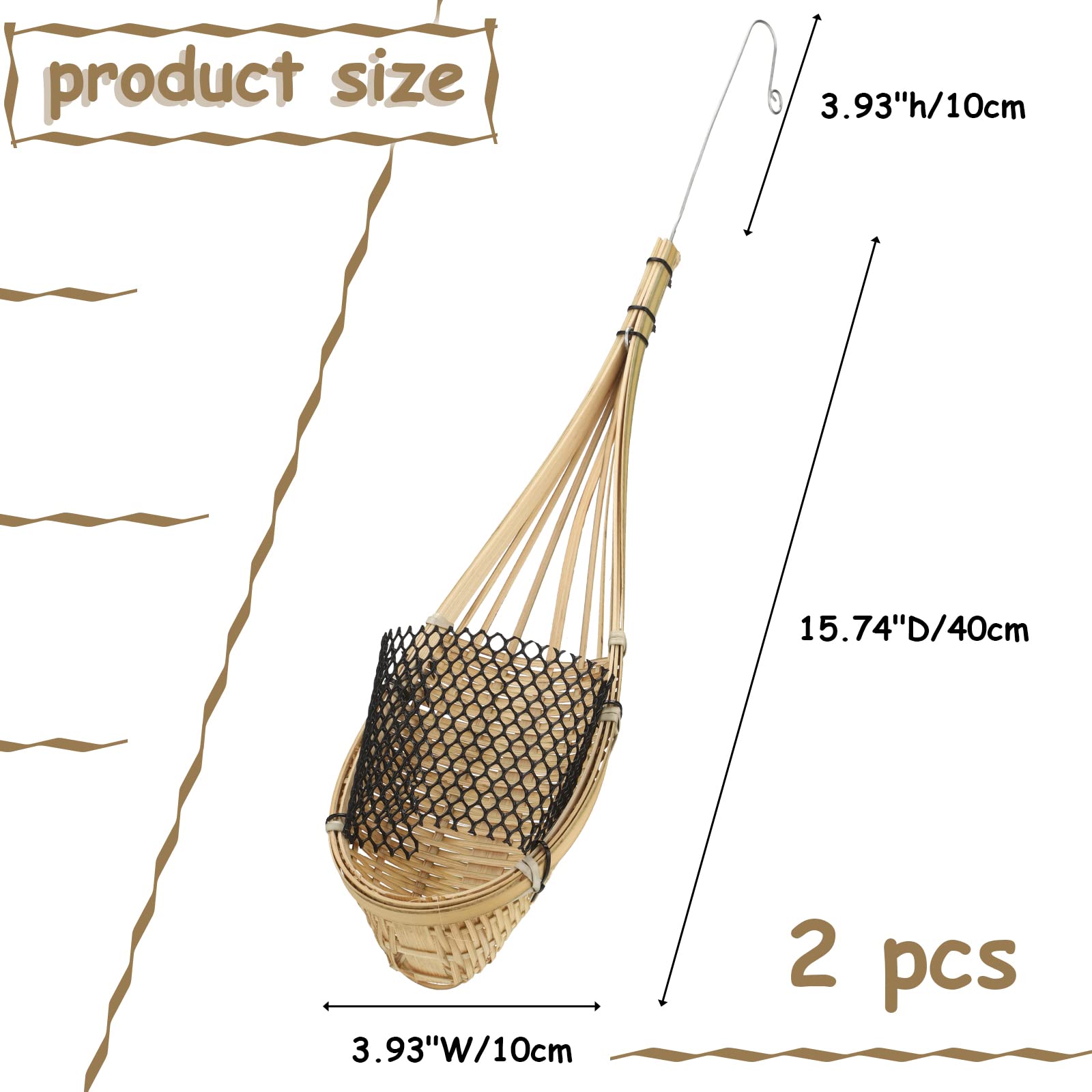 Yookeer Thai bamboo hanging basket with metal hook for trellis or gazebo.