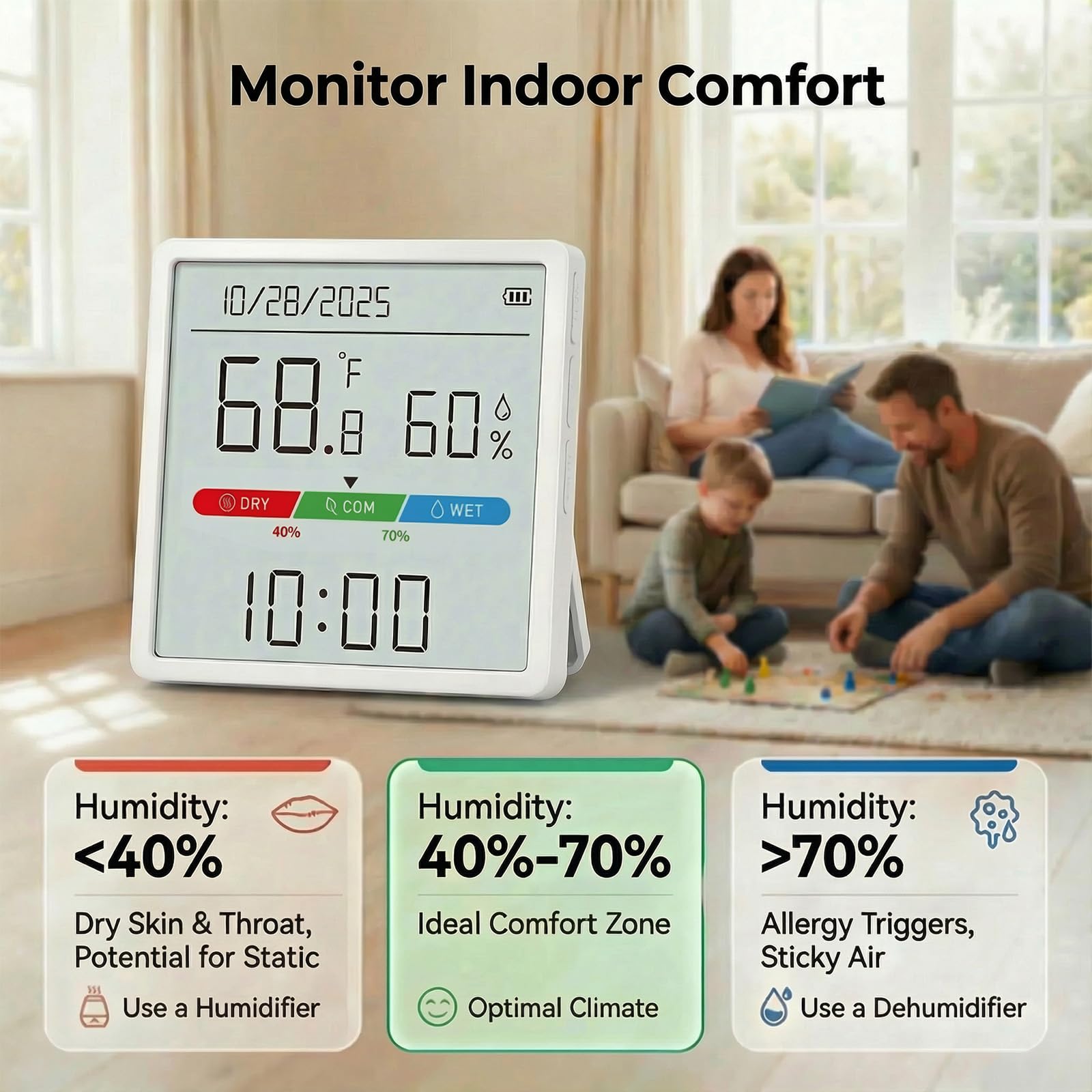 YOOLANSA accurate readings for temperature and humidity help maintain comfortable home conditions.