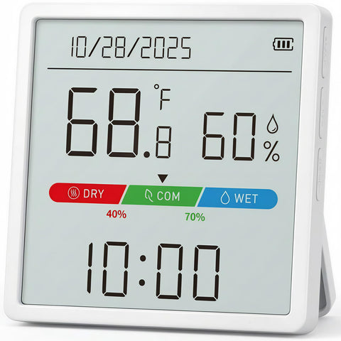 YOOLANSA indoor thermometer hygrometer with four-point-four-inch display for quick room monitoring.